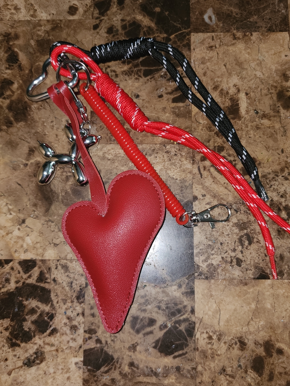 Red ❤️ Heart Keychain Charm with Black & Red Cord Accents - Picture 3 of 3